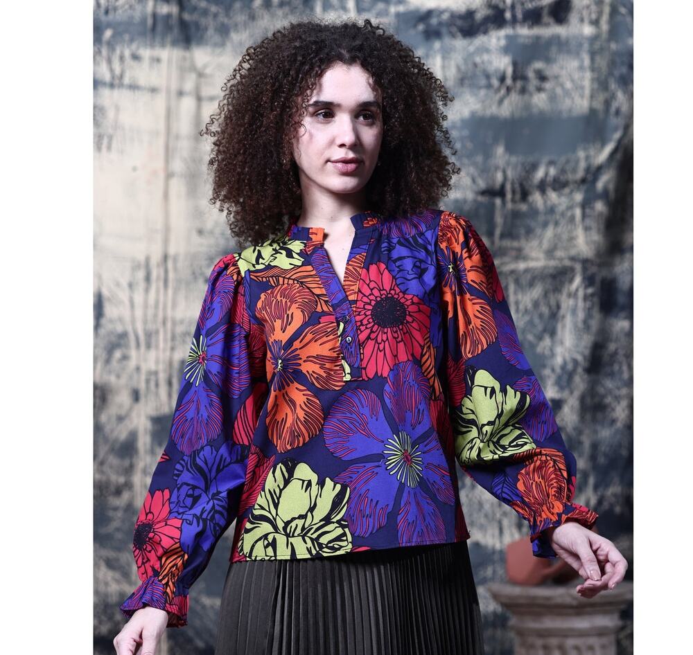 Maude Vivante Womens Midnight Garden Ashley Top Large Artsy Floral Romantic